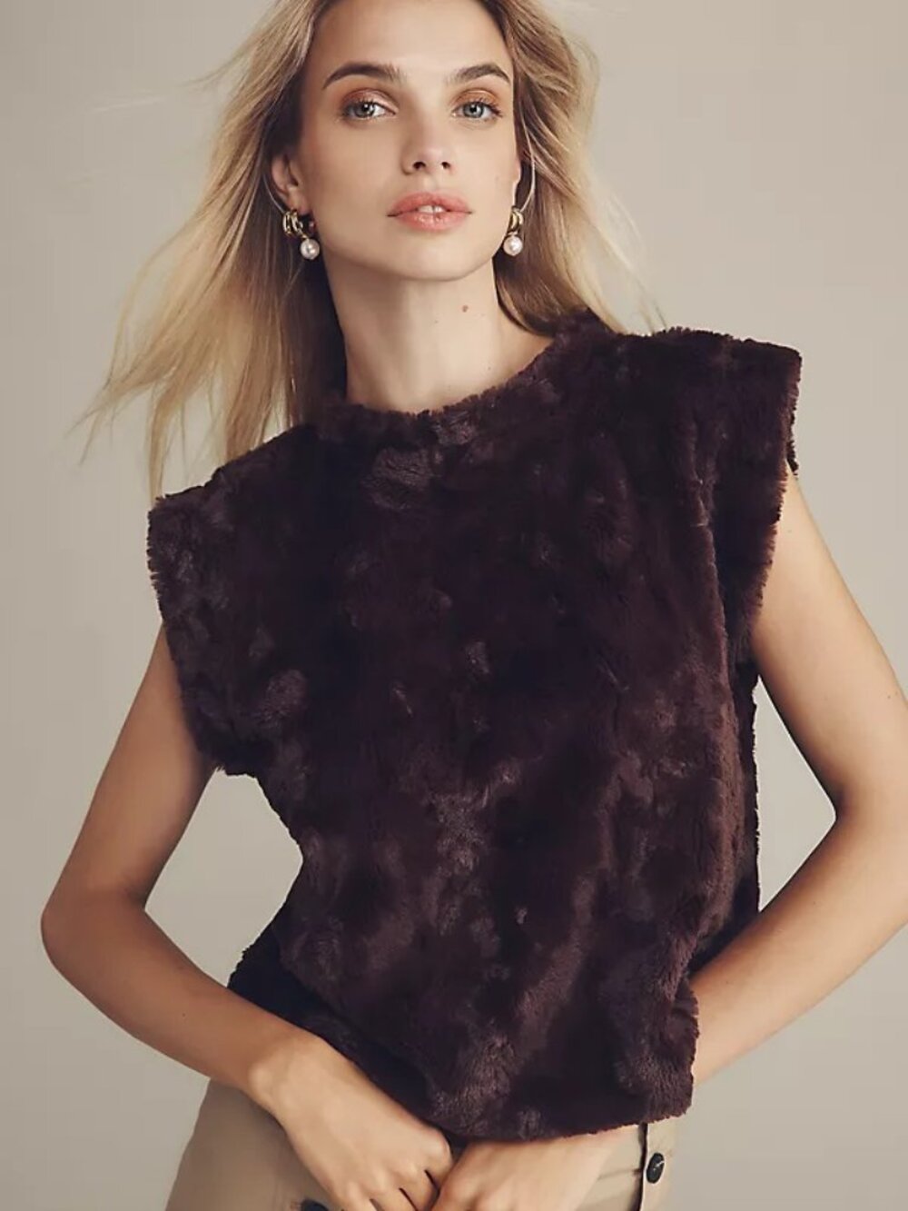 Anthropologie Maeve Faux Fur Muscle Tank size xL new with tag chocolate color